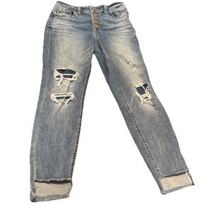 Maurices Womens Size 10 Distressed Skinny Jeans Button Fly Raw Hem Stretch Denim